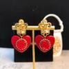 Ladies Vogue Ear Mankiety Kolki Studs Crown Rose Brzoskwiniowe serce G d Listy Wisiorki 18K Gold Splated Anti Alergia Full Diamentowe Uszy Klips Designer Jewelry 022