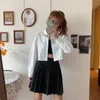 Bluzki damskie koszule Koszule Kobiety biały upraw Top Fashion Long Rleeve Spring Allmatch Vintage Proste koreańskie kieszonkowe kieszonkowe ubrania Femme Chic 220826