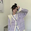 Pelliccia da donna Pelliccia sintetica Stile coreano maglione pigro sciolto cardigan oversize da donna autunno e inverno moda Harajuku cardigan lavorato a maglia scozzese 220826