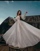 Sparkly Sequined A Line Wedding Dress Detachable Puffy Short Sleeve Bride Dresses Sexy Illusion Fish Bone Bridal Gowns Formal