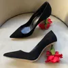 2022 Lady Sheepskin Suede Leather Ladies Dress Shoes Rose Chunky High Heel Pillage Pointed Toe Europe America the Catwalk Spring and Fall Wedding Party Size