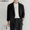 Herenpakken Blazers Fashion Men Blazer Solid Color Rapel 3/4 Sleeve één knop Leisure Pakken Men Streetwear Casual dunne jassen S-5XL Incerun 220826