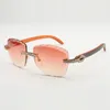 XL Diamond Sunglasses Frame 3524028-1 com madeira de cor natural e lentes de corte transparente de 58 mm