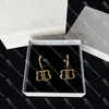 Delicate Double Letter Pendant Earrings Women Charm Golden Studs S925 Silver Designer Eardrops Personality Party Matching Jewelry With Gift Box