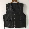 Men's Vests Men's Leather Stitching V-neck Vest Fashion Sheepskin Single-Breasted Vest 220826