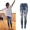 Plus storlek 44 Kvinnor Jeans n￶dst￤llda tv￤ttade vintage -effekt mager byxor