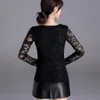 Женские блузкие рубашки черная кружевная топ -блуза с длинным рукавом плюс размером женская рубашка элегантная вышивка Hollow Out Slim осень 220826