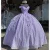 Sexy bling quinceanera jurken roze lila off schouderkant appliques handgemaakte bloemen lovertjes kristallen kralen zoet 16 feest prom jurk avondjurken 403