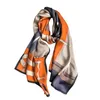 Foulard 100% Soie Femme Long Châle Wraps Ceinture Motif Orange Bleu 173CM