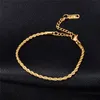 3mm Twisted Rope Chain Armband 18K Stamped Gold Plated Titanium Steel Hip Hop smycken Kvinnor Svetts￤kra armbandsg￥vor bleknar aldrig badbad kan b￤ra