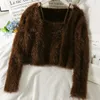 Women's Fur Faux Fur Sweet Korean Sets Autumn Cardigan V Neck Long Sleeve Pink Mohair Sweater Coat Sexy Bottom Camisole Tops Wild Sueters De Mujer 220826