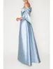 Elegant Light Sky Blue Evening Dresses Bow Off Shoulder Women Jumpsuits With Detachable Skirt Simple Party Prom Gowns 2022 Special Occasion Wear