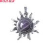WOJIAER 33mm Natural Stone Vintage Pendant Sun Shape Pink Crystal Amethysts Charms DIY Necklace Jewelry Making Gift for Women BO988