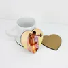 Christmas Decorations DIY Sublimation Blank Coaster Wooden Cork Cup Pad MDF Promotion Love Round Flower Shaped Cup Mat 826