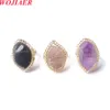 Wojiaer Fluorite Irregular Natural Stone Ring White Crystal Gold Color Fio Wrap for Women trançado jóias criativas de dedos criativos Bo989