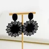 Dangle Chandelier Black Flower Hanging Earrings for Women Exaggerated Personality Rock Cergy Wedding Party Valentine's Day Jewelry Girl Gift