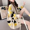 Pêlo de pele feminina de pêlo solto Love Love Mulheres Cardigan Sweater para Fallwinter estilo preguiçoso Jaqueta de malha longa coreana de moda coreana 220826