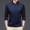 Herrpolos ymwmhu mode solid polo skjorta män koreanska modekläder långärmad avslappnad fit Slim Man Polo skjorta knapp krage toppar 220826