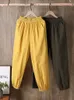 Pantalones informales de lino y algodón para primavera y verano, pantalones bombachos holgados Retro con bolsillos sólidos y cintura elástica para mujer, pantalones LP220826