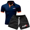 Men's Tracksuits Mass Effect N7 Logo Print Custom Made Solid Color Cotton Quick Dry Lapel Man Short Sleeve T Shirt Shorts Men Set CoolMen's