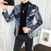 Męskie garnitury Blazers List Drukuj wełniany wełniany zima mężczyźni swobodna kurtka marynarska Slim Party Club Wedding Social Blazer Homme S-5xl 220826