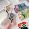 Women's Cotton Middle Tube Tulip Flower Socks Breathable Casual Female Socks Summer Sport Long Sweatwear Sock