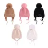 Pom Pom Bebek Kış Şapkası Kulaksla Peluş Peluş Astar Bonnet Çocuklar Erkekler İçin Örme Şapkalar Erkek Beanie Bebek Aksesuarları 1-4y