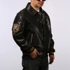 Twin Dragons Jackets and Double happiness Sheepskin Leather foam texture AVIREX Embroidery versized Hip hop leather coats