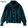 Pelliccia da donna Pelliccia sintetica Neploe Autunno floreale Bowknot Maglioni Giacche da donna Cardigan monopetto Modello di lino femminile Cappotti in maglia a maniche lunghe 220826