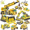 Bloki Huiqibao Toys 693pcs 8in1 Engineering Truck Building Crane Bulldozer Car Cegły budowlane dla dzieci 220826