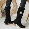 Bottes pour femmes Designers Grand Automne Hiver Talon épais Moyen Frangé Rivet Designers Décoratifs Givrés