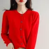 Suéter de piel sintética para mujer, cárdigan de lana con cuello redondo, Base de punto, Color sólido, versión coreana, chaqueta suelta, precio especial 220826