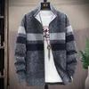Kurtki męskie jesienne kurtka mody Stripe Swet Sweter sweter polarowy polar ciepły wełniany sweter męski płaszcz lll220826
