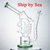 Ship By Sea 12 Inch Tall Recycler Hookahs Big Bongs Birdcage Beecomb Perc Dab Rigs Matrix Sidecar 14mm Joint Water Pipes Blue Green With Heady Bowl WP558