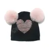 Cappello invernale per bambini Bobble Berretto con pompon lavorato a maglia Berretto per bambini per ragazze Accessori per ragazzi Cappelli per bambini a cuore dolce Regalo di Natale