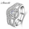 AINUOSHI Luxury 1 Carat Women Engagement Rings Set 925 Solid Sterling Silver Halo Bague High Quality Bridal Ring Set for Party Y20299r