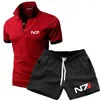 Men's Tracksuits Mass Effect N7 Logo Print Custom Made Solid Color Cotton Quick Dry Lapel Man Short Sleeve T Shirt Shorts Men Set CoolMen's