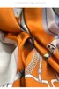 Foulard 100% Soie Femme Long Châle Wraps Ceinture Motif Orange Bleu 173CM