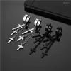 Dangle Earrings & Chandelier Punk Drop Long Cross Feather Stainless Steel For Men Black Ear Studs Clip Hiphop Luxury 2022 Trend