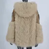 女性の毛皮2022本物のコート冬ジャケット女性天然フード付き羊本物の革のアウターウェアストリートウェア太いファッションウマンズフェイク
