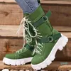 British Style Martin Boots Women Canvas High-top Solid Color Thick-soled Casual Round Head Lace-up Motorcycle Boots