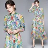 Casual jurken vrouwen herfst elegante bloemen chiffon jurk festa hoogwaardige lange vintage feest gewaad femme runway ontwerper vestidoscasual