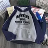 Herrtröjor tröjor märke 1983 Middle School Print Hoody Men Raglan Sleeve Sweatshirt Fashion Warm Hooded Winter Fleece Casual Streetwear 220826