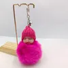 Cute Sleeping Baby Doll Key chain Pompom Rabbit Fur Ball Carabiner Keyring Women Kids Key Holder Bag Pendant 50