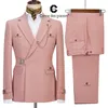 Mens Suits Blazers Cenne Des Graoom Coat Design Dapper Style Metal Side Release Buckle Pink Men Suits 2 Pieces Set Dinner Wedding Party 220826