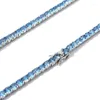 Catene da 4 mm ghiacciate bling zircone blu 1 fila collana a catena da tennis donne hip hop color gamme si regalo gioielli