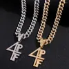 Pendant Necklaces Hip Hop 4PF Letter Crystal Necklace With 13mm Iced Out Rhinestone Cuban Link Chain For Women Men Punk Jewelry