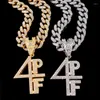 Pendant Necklaces Hip Hop 4PF Letter Crystal Necklace With 13mm Iced Out Rhinestone Cuban Link Chain For Women Men Punk Jewelry