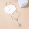 Pendentif Colliers Mode Coréenne Incrusté Zircon Flocon De Neige Double Couche Longue Chaîne De Chandail Pour Femmes Fille Bijoux Cadeau