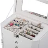Pudełka biżuterii Baims Extra duże pudełko/organizator/obudowa sztuczna skóra z małym lusterkiem w obudowie podróży do bransoletki koraliki klejnot klejnot amid